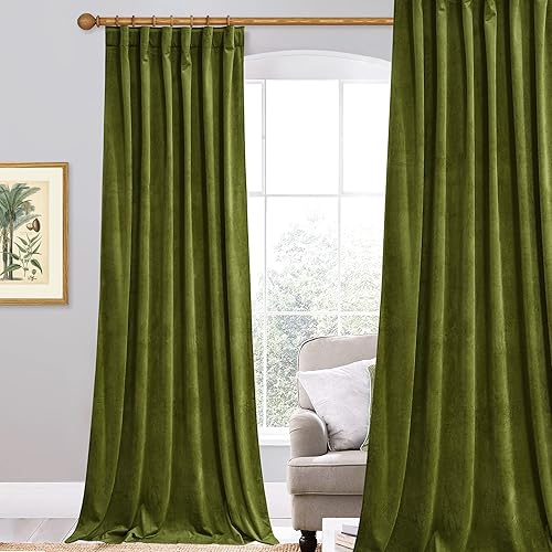 StangH Cortinas color verde oliva, terciopelo de lujo para oscurecer la habitación, cubierta de puerta corrediza, decoración del hogar para estar,