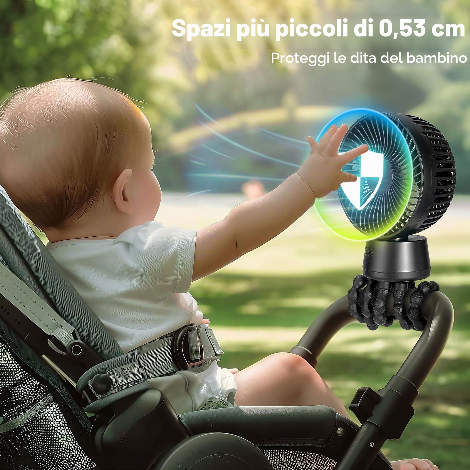 POPERFUN Ventilatore per Passeggino 10000mAh, Ventilatore Portatile con Luce LED, 3 Velocità Ventilatore USB Ricaricabile per Passeggino, Culla, Seggiolino Auto, Ufficio, Viaggio (Nero)