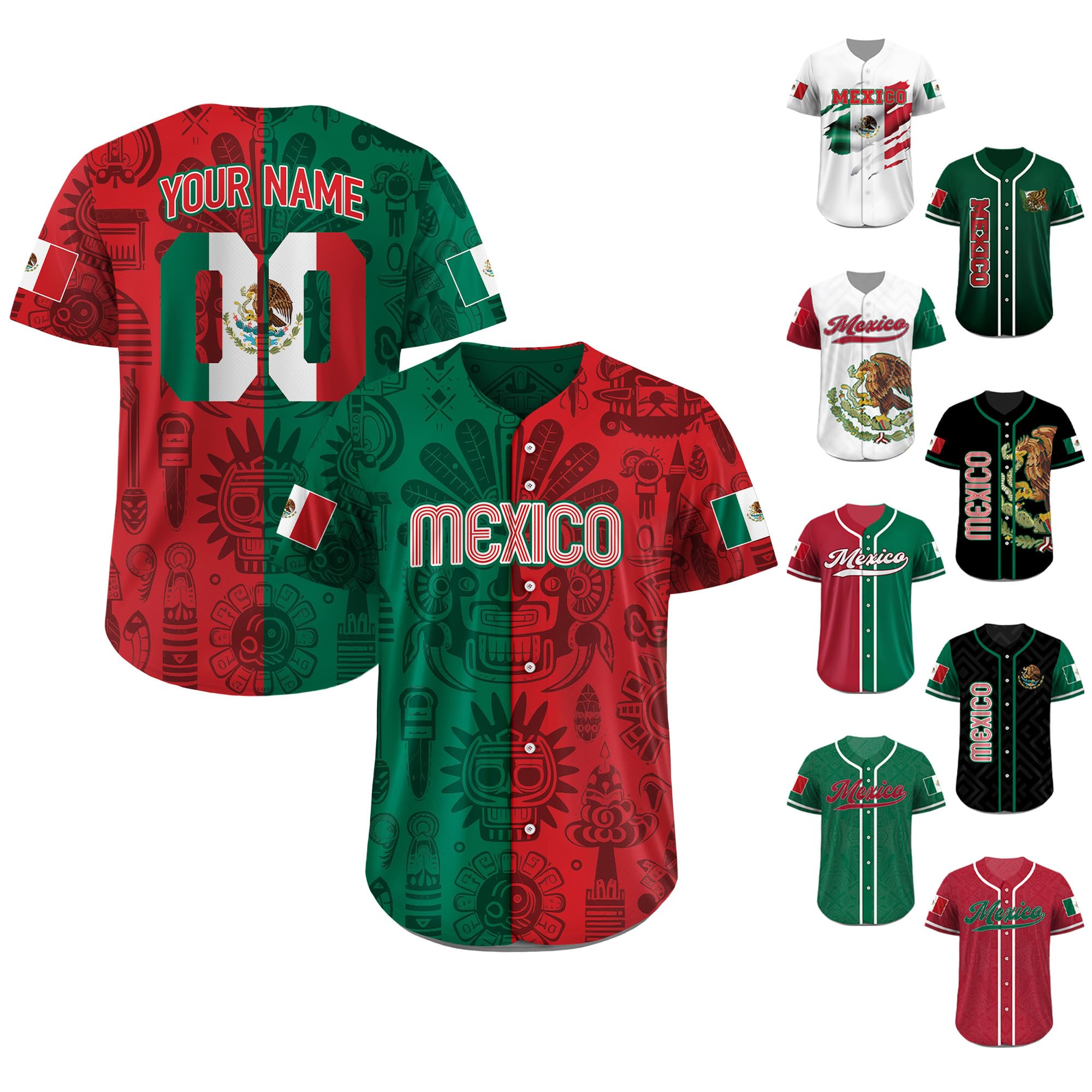 Custom Mexico Baseball Jersey for Men Women Youth Kid, Personalized Mexican Jersey with Name Number, Eagle Mexico Flag Baseball Jersey