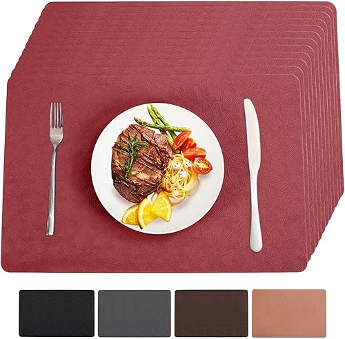 Miniatura 24 de Juego de 6 manteles individuales de vinilo resistentes al calor, fáciles de limpiar, antideslizantes para mesa de comedor. Manteles de PU lavables,