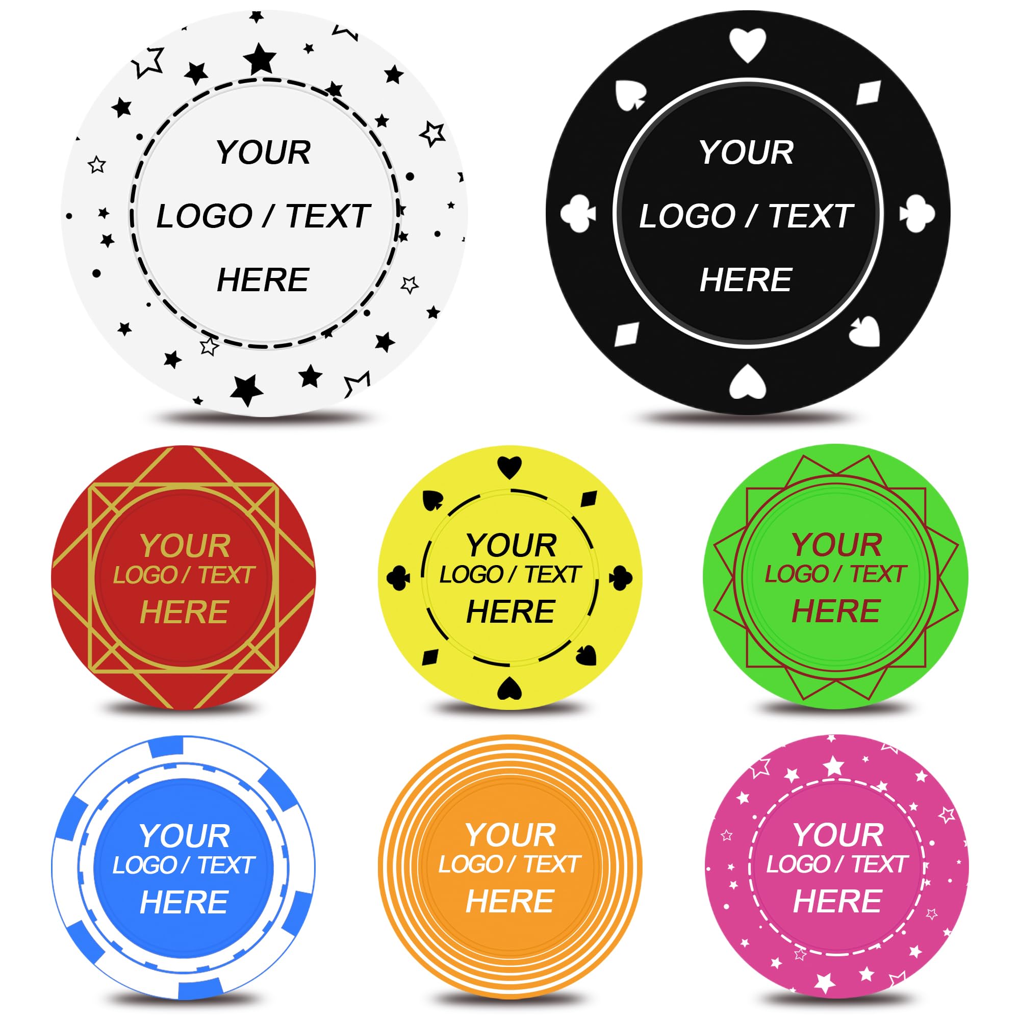 100 fiches da poker in plastica personalizzate per 9 colori, immagine o testo personalizzati, design su stampa HD, set per gettoni da bar, pubblicità aziendale, coppie, feste