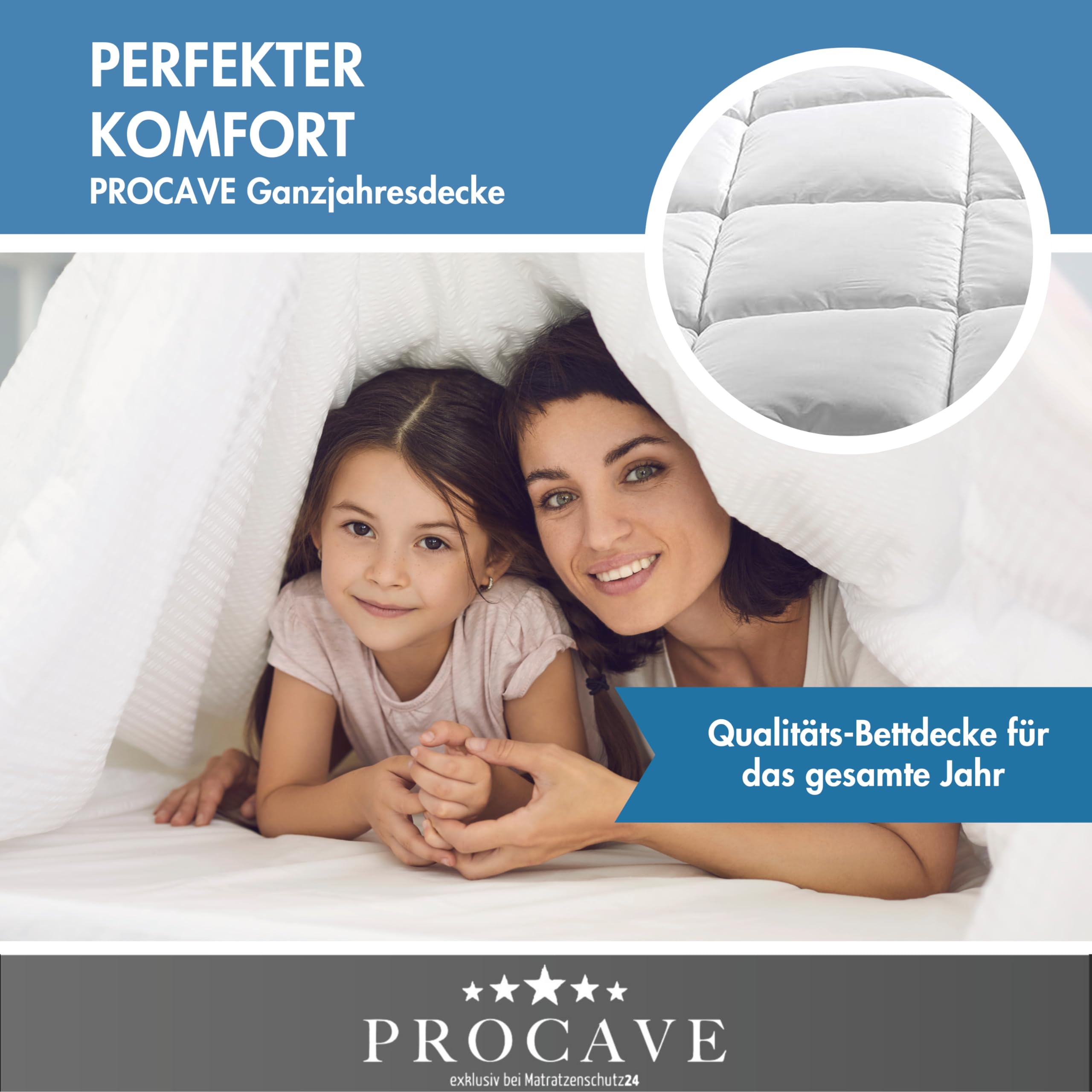 PROCAVE Micro-Comfort Ganzjahresdecke 155x220 cm | Microfaser | Steppdecke | Bettdecke | Einziehdecke | Mono Decke | Steppbett | Soft Touch