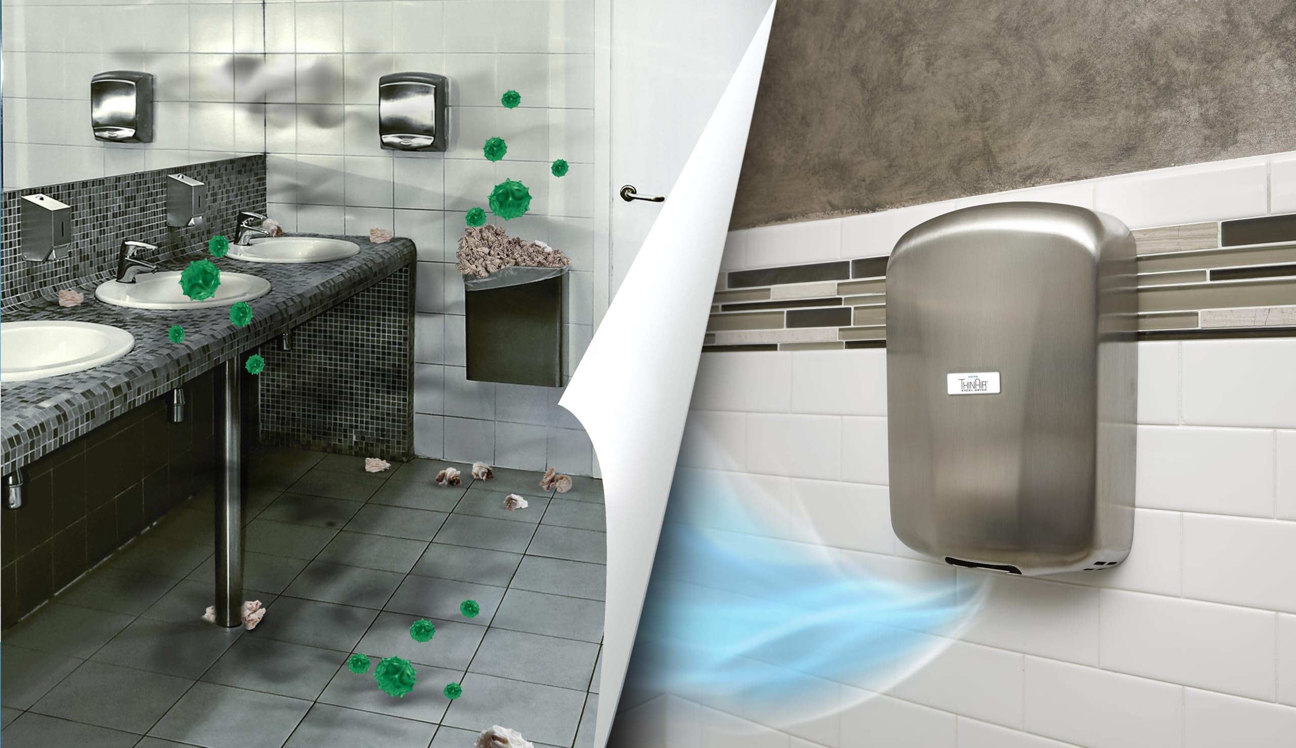 Suszarka do rąk ThinAir z elektrostatyczną filtracją HEPA (eHEPA) firmy Excel Dryer, wąska, montowana na powierzchni, bezdotykowa suszarka do rąk do toalet komercyjnych, TA-SB-H, 230 V