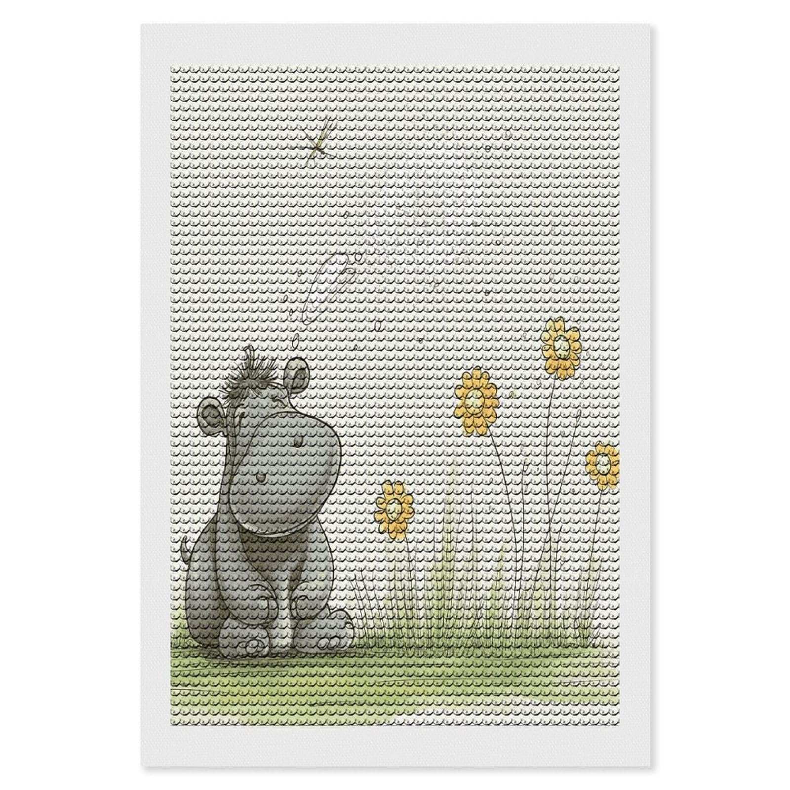 JTREHY Hippo and Dandelion Diamond Art Kits Personalized DIY Round Diamond Painting Kits for Beginner Full Drill Diamonds Dots Paintings for Adults Gem Art Crafts Home Decor