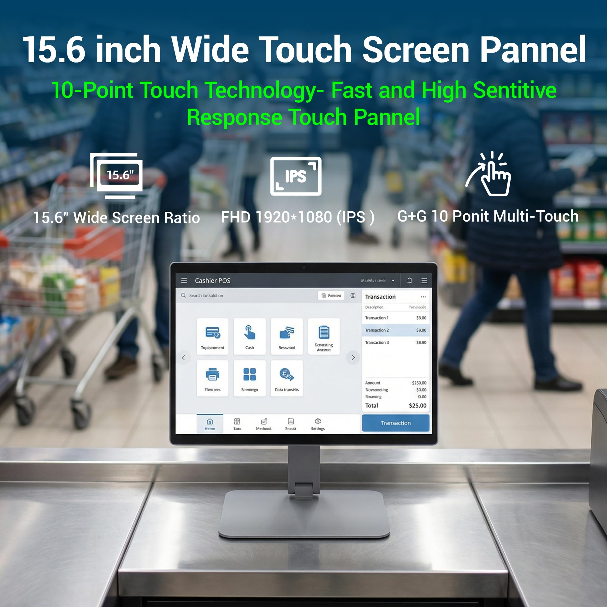 Touch Panel PC-HEIGAOLAPC Industriale Pannello PC Tablet 15.6" Win11 N5095, Fanless Touchscreen Computer All in One con Supporto Girevole, 8GB RAM 128GB ROM, 1920x1080 FHD, USB3,0, HDMI, Type-C, RS232