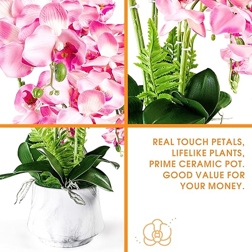 Miniatura 4 de W&W Plantas y flores artificiales de orquídea con jarrón, orquídea de seda sintética en maceta de cerámica, 24 pulgadas, morado