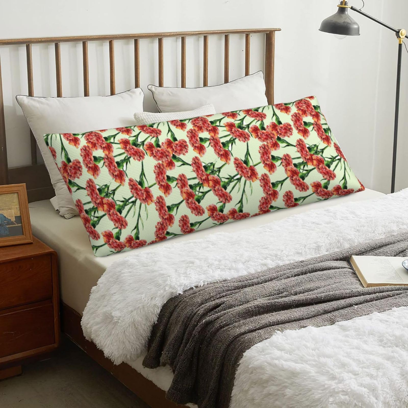Carnation, Body Pillow Cover with Zipper,Long Body Pillowcase 20 x 60 in