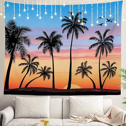 Miniatura 10 de Shrahala Palm Trees Los Angeles - Tapiz psicodélico grande para dormitorio y sala de estar (51.2 x 59.1 pulgadas, azul 1)