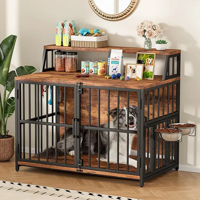 Cage pour chien en bois avec rangement, 120x80x90 cm, pour chiens jusqu'à 35 kg