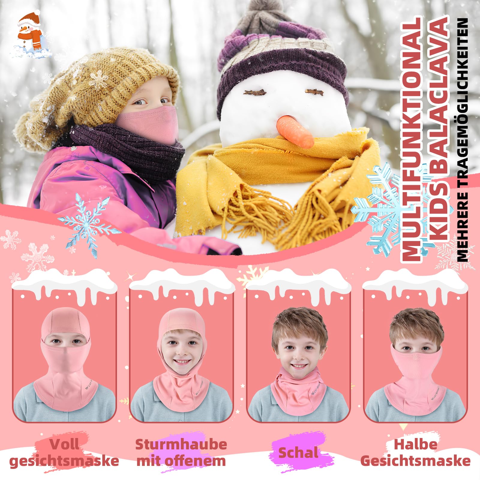 ICOCOPRO Pasamontañas de invierno para niños, pasamontañas cálido, a prueba de viento, máscara de esquí, máscara de tormenta para niños y niñas, talla única