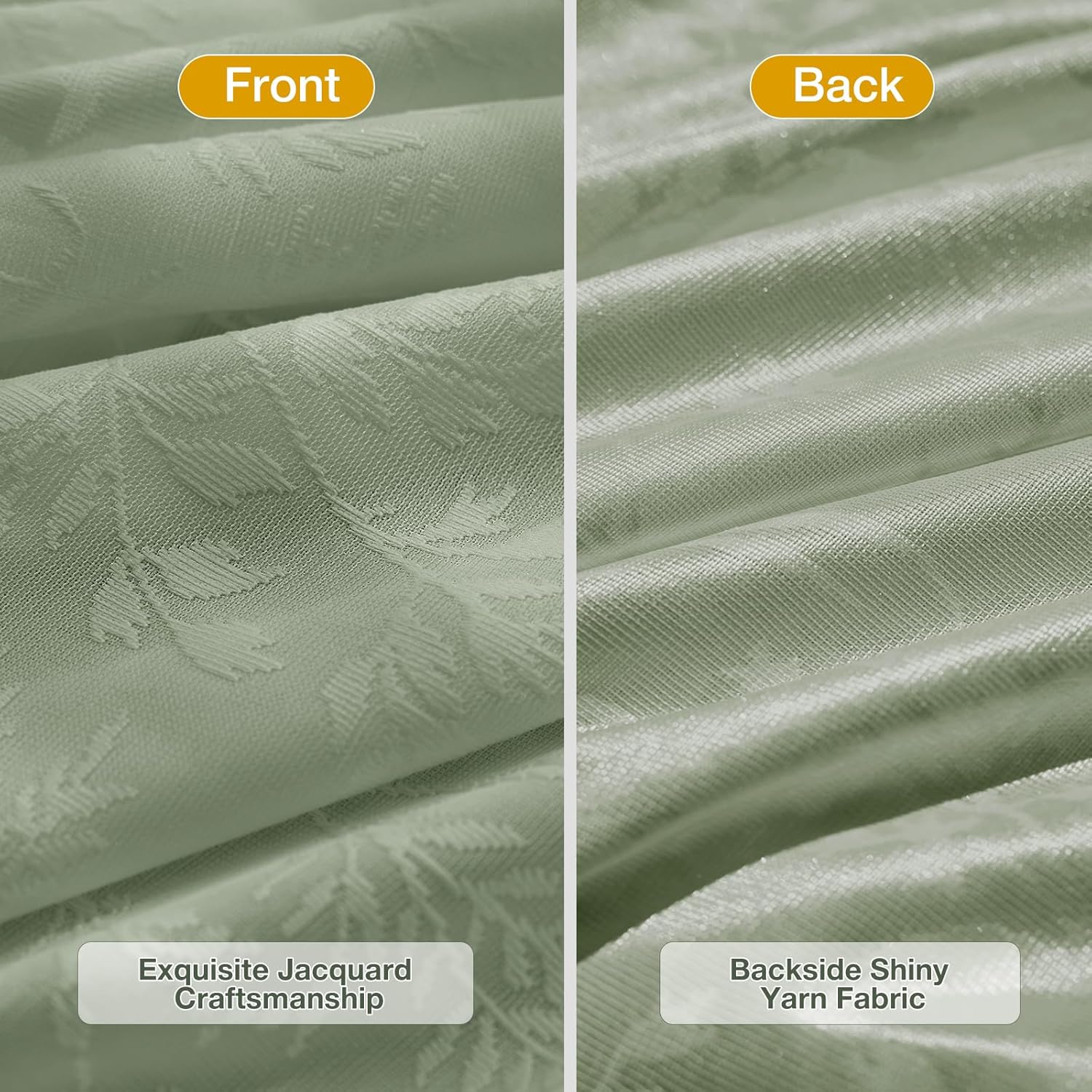 Anmao Sage Green Semi Sheer Light Filtering Curtains 63 Inches Long 2 Panels, Leaf Pattern Drapes for Living Room Bedroom, Rod Pocket Sheer Window Treatments with Floral Design, 52x63 Inch