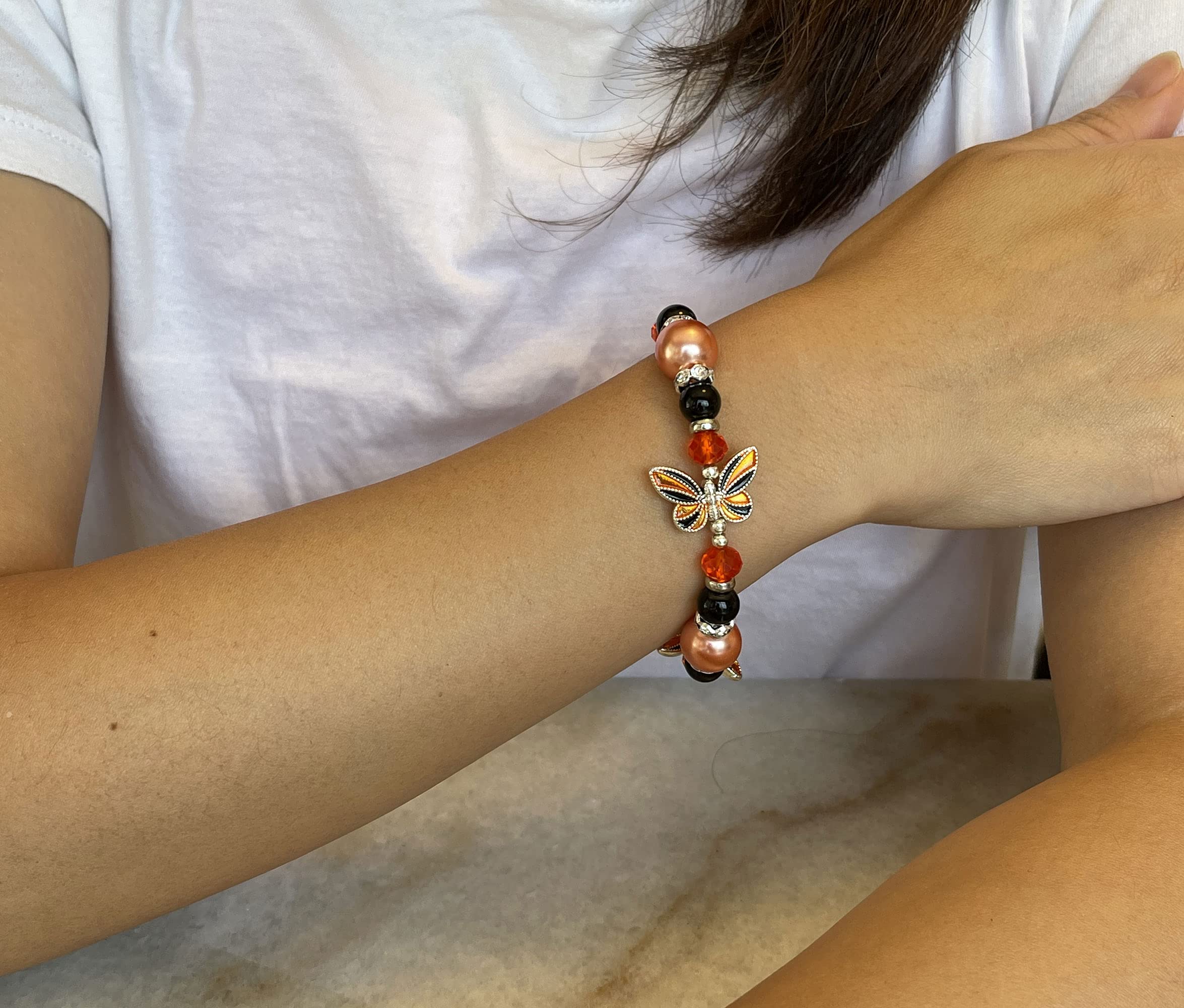 Pulsera de mariposa – Joyería de mariposa regalo para mujeres y niñas – Pulsera elástica de regalo para amantes de la mariposa naranja