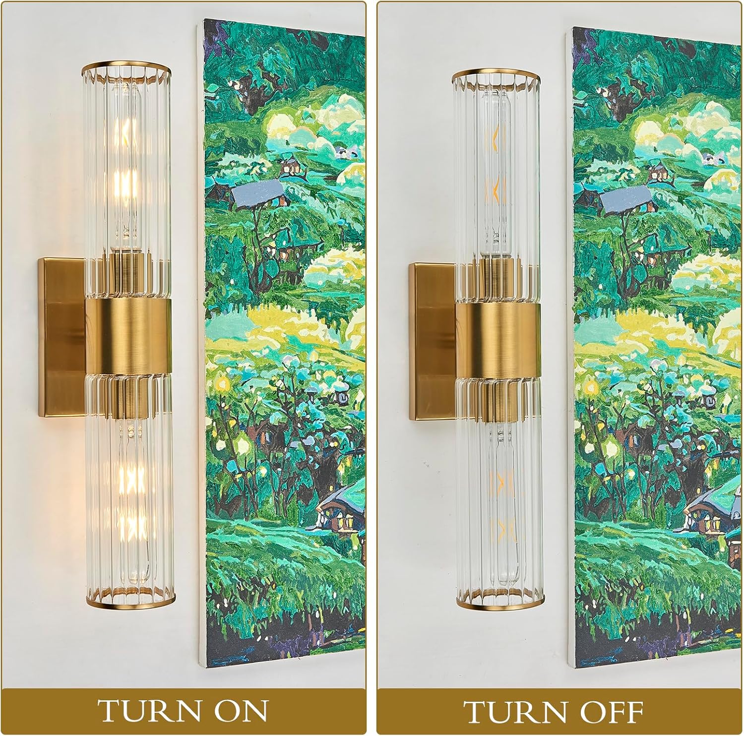 18.75 inch Modern Bathroom Light Fixture, Brushed Gold Wall Sconces with Threaded Glass, Hardwired Up Down Wall Lighting Vanity Lamp for Bedroom, Living Room, Hallway, Stairwell