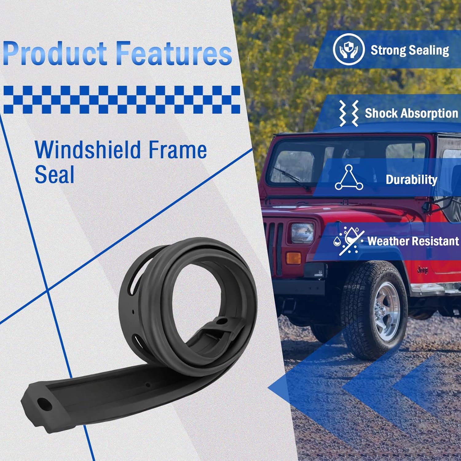 Cowl Seal, Windshield to Frame Rubber Gasket Fit for 1976-1986 Jeep CJ5 CJ7 CJ8 Replaces 5453950