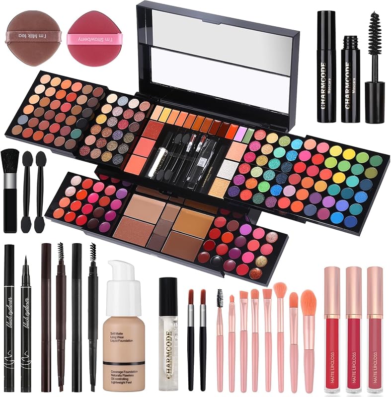 Professional Big Makeup Kit for Teens Girls & Women Full Kit, Beauty Case with Beginner Cosmetics Sets, All-in-One Make Up Gift Box with Lipgloss, Eyeshadow,Blush,Highlight,Brow&Liner Pens,Brush,etc
