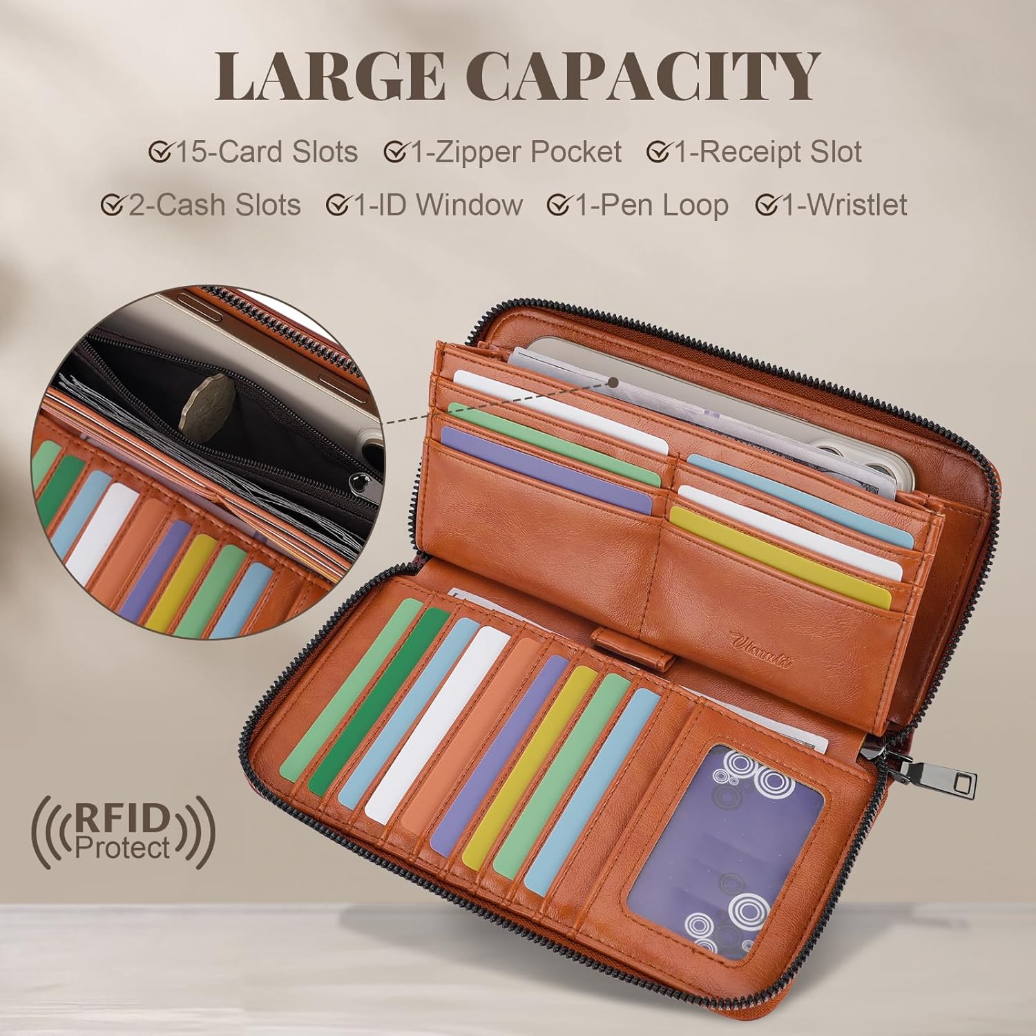 Womens Wallet Rfid Embossed Vegan Leather Multi Card Slots Wallets Large Capacity Wristlet Travel Purse for Women - Image 4