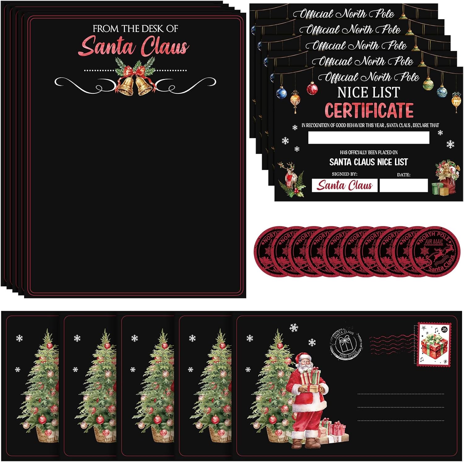 Tinlade 12 Sets Christmas Official Letter and Certificate from Santa Claus Including Nice List Certificate North Pole Writing Letter Christmas Stickers Envelopes for Family(Santa Claus)