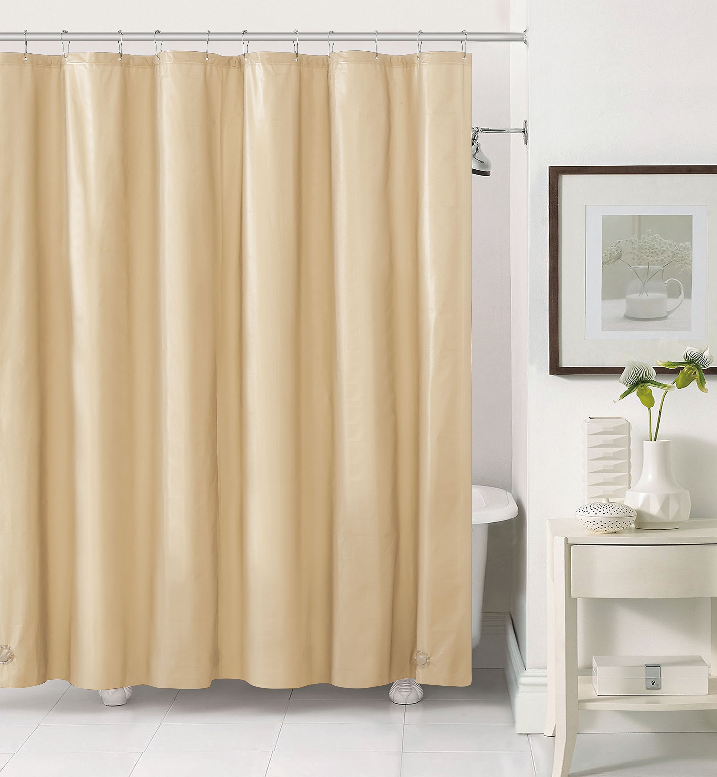 Victoria Classics PV0-LIN-7272-EL-BE Peva Shower Liner 72", 10 Gauge with Magnets And Grommets-Beige