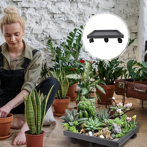 Miniatura 9 de ERINGOGO Organizador cuadrado para plantas, 16 pulgadas con ruedas bloqueables, soporte de metal resistente para plantas, plataforma de plataforma
