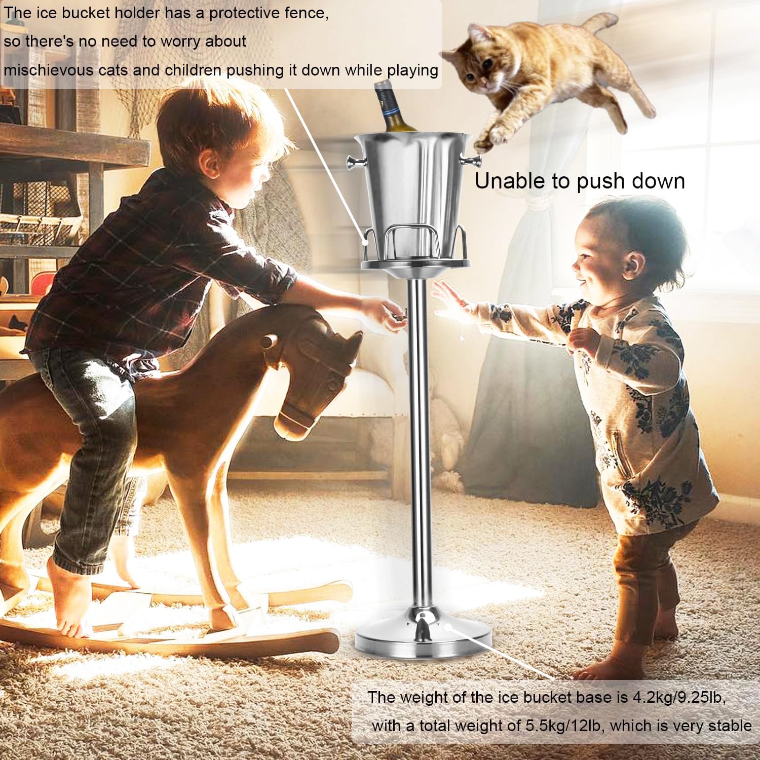 Cubitera de hielo con soporte, cubeta de acero inoxidable, soporte para champán, para fiesta, de pie, para vino, para cerveza, bar, boda, Navidad (01)