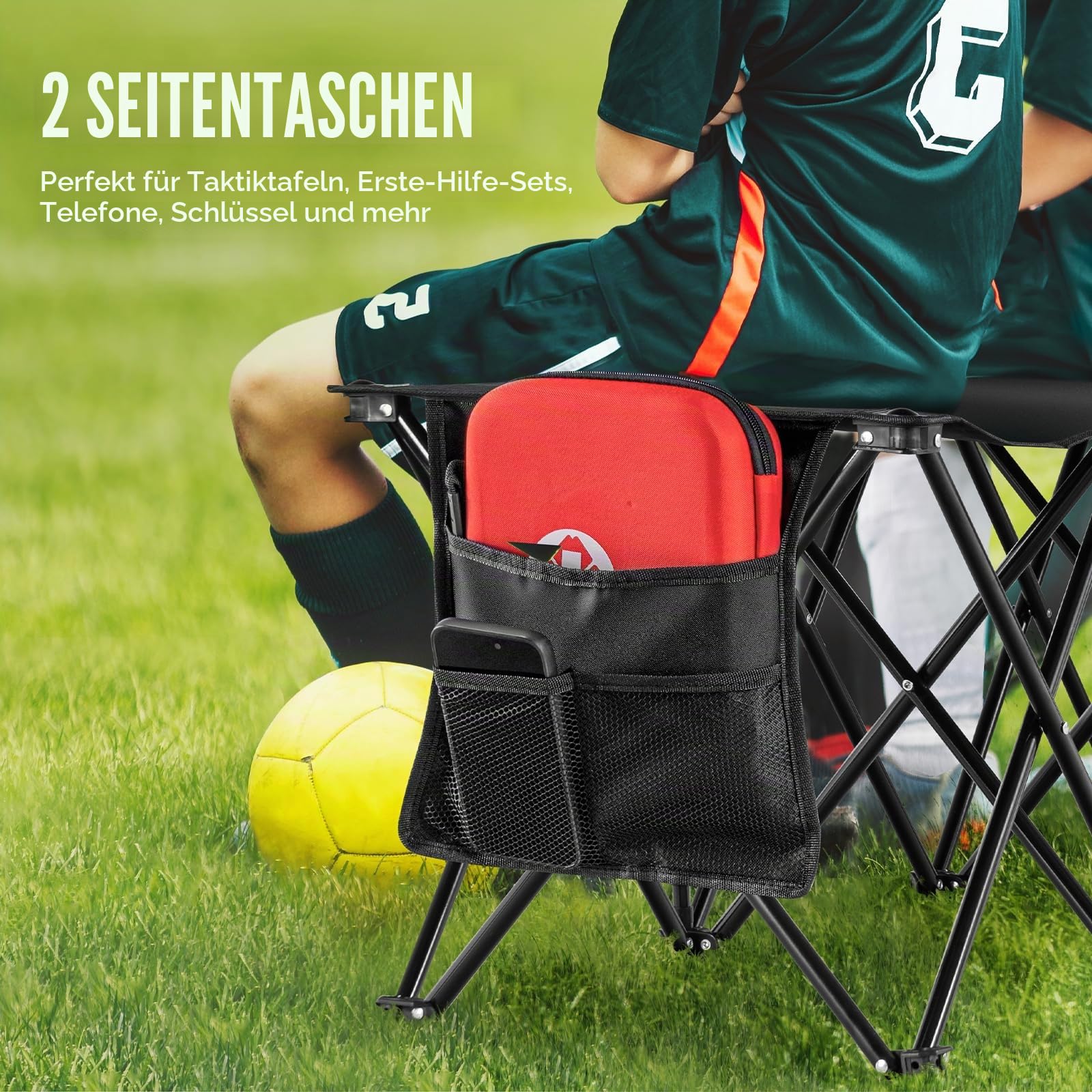 VEVOR Tragbare Klappbank, 6 Sitze, Faltbare Seitenbank, Outdoor-Campingbankstühle mit Tragetasche, Mannschaftssport-Seitenbank für Fußball, Camping, Angeln, kein Zusammenbau nötig