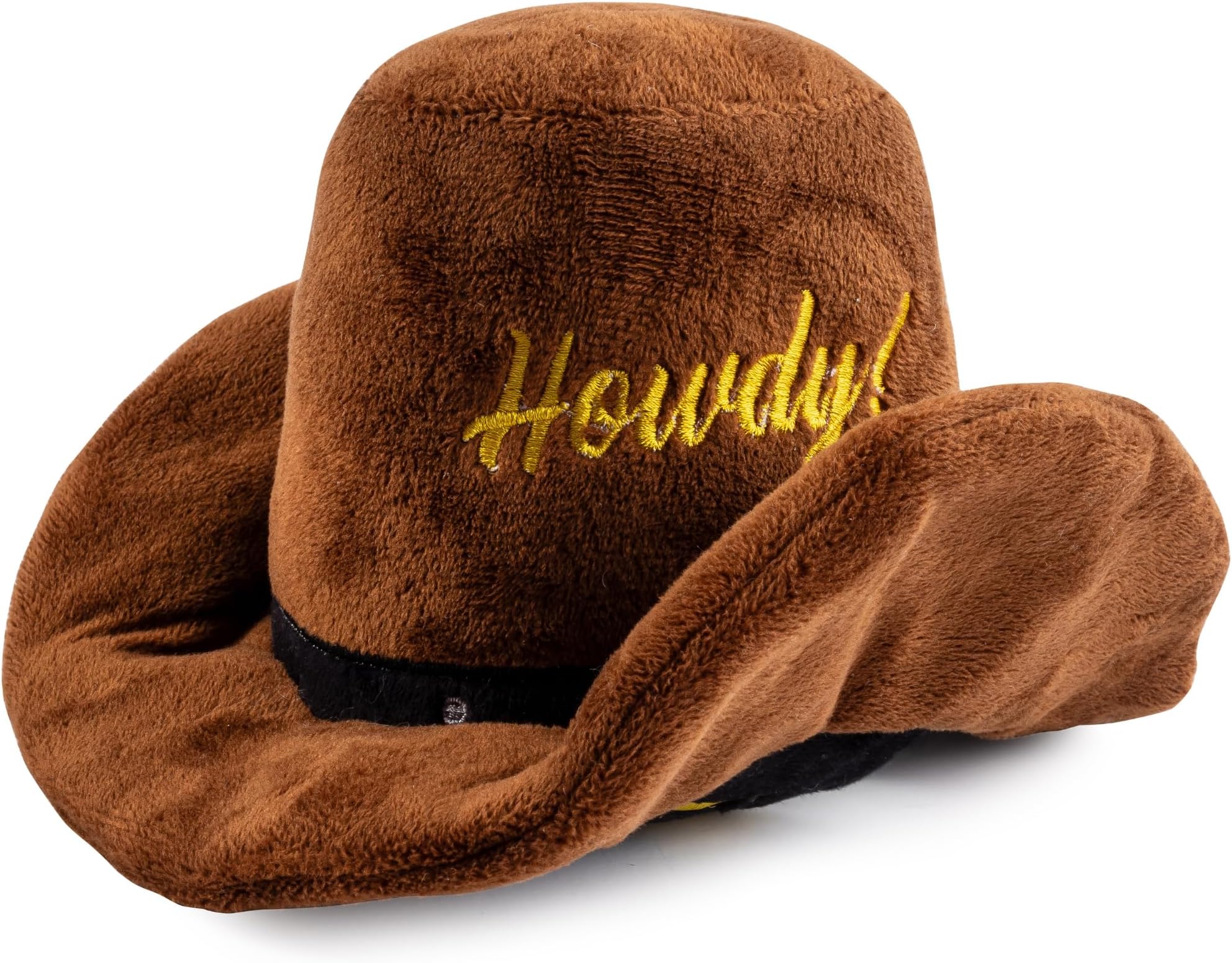 Cowboy Hat Plush Dog Toy for Medium & Large Dogs, Western-Inspired Stuffed Dog Toys with Interactive Squeaker, Mesh Lining, Machine-Washable, Durable & Safe, One Size, Brown