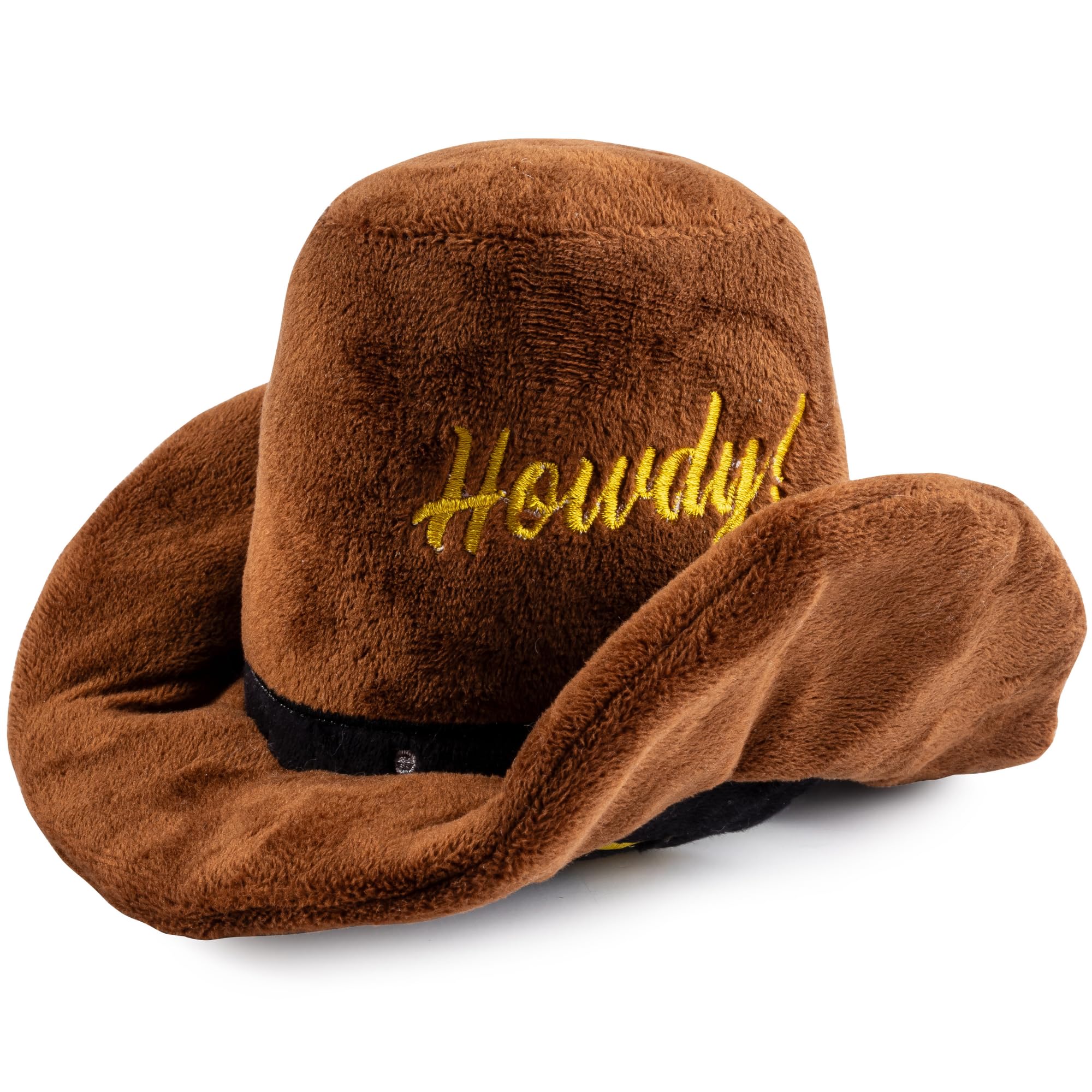 Cowboy Hat Plush Dog Toy for Medium & Large Dogs, Western-Inspired Stuffed Dog Toys with Interactive Squeaker, Mesh Lining, Machine-Washable, Durable & Safe, One Size, Brown
