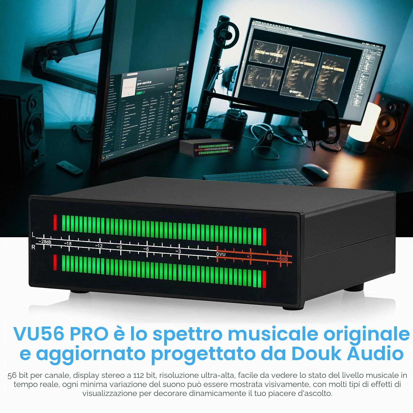Display del misuratore di livello sonoro a LED a doppio canale MIC Visualizzatore di spettro musicale Home Audio Splitter Adapter