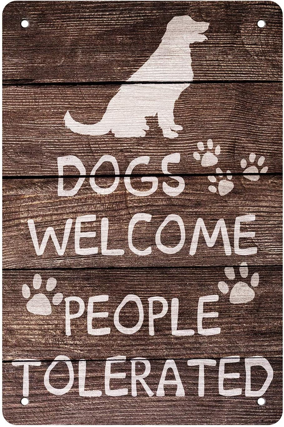 21福袋 犬ウェルカムウォールデコレーションサイン ヴィンテージウッドパターン犬ファニーアートウォールサインベッドルームリビングルームバーカフェストア 8x12インチ装飾ブリキサイン Casabianca Ba