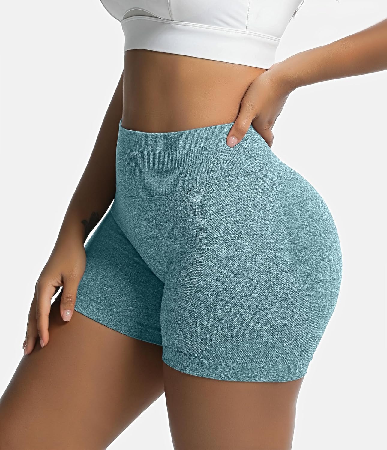 OVESPORT 3 Pack Women's Seamless Workout Shorts High Waisted Scrunch Butt Lifting Gym Booty Yoga Short Pants - Image 4