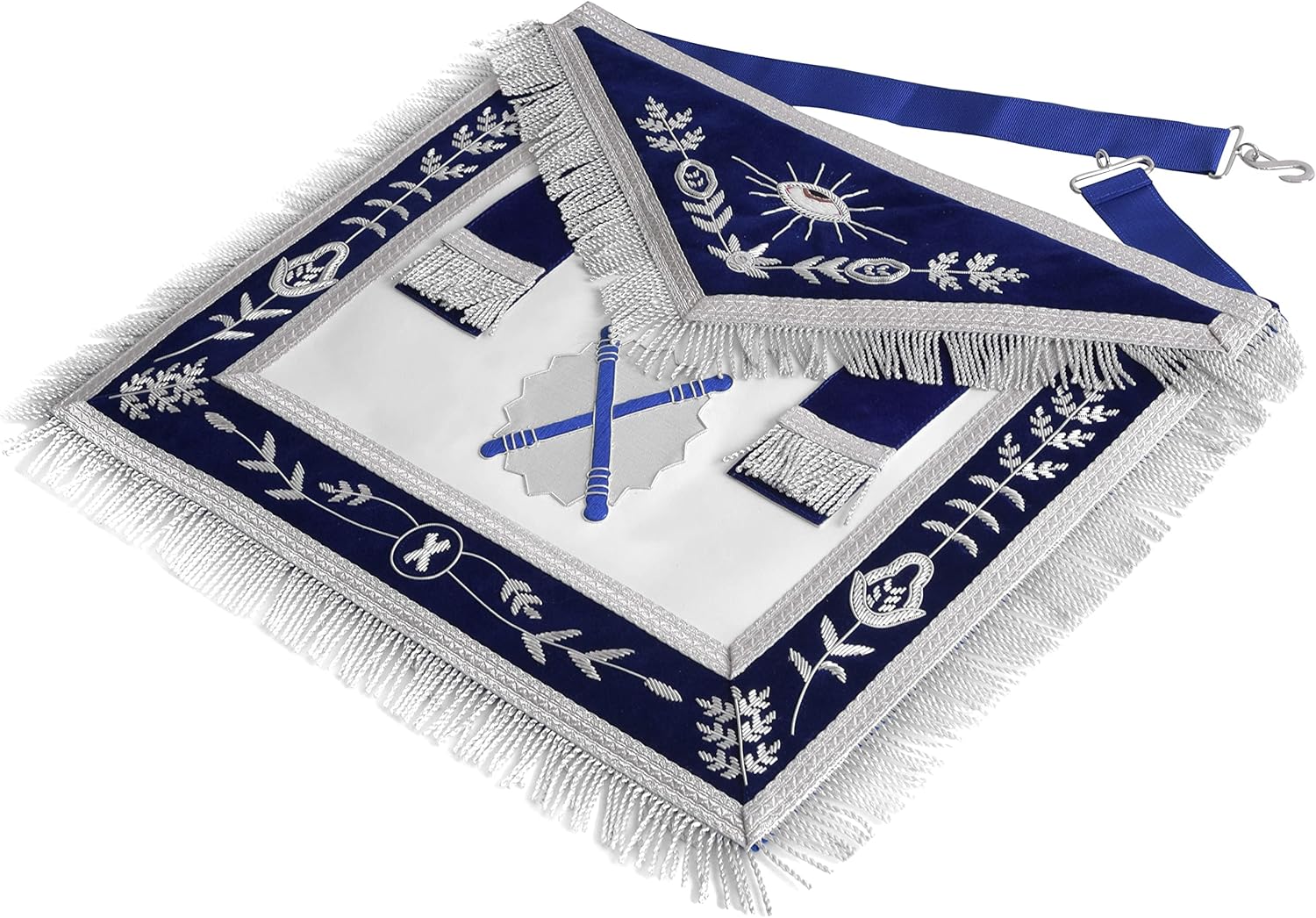 BRICKS MASONS Marshal Blue Lodge Officer Apron - Silver Fringe & Side Tabs