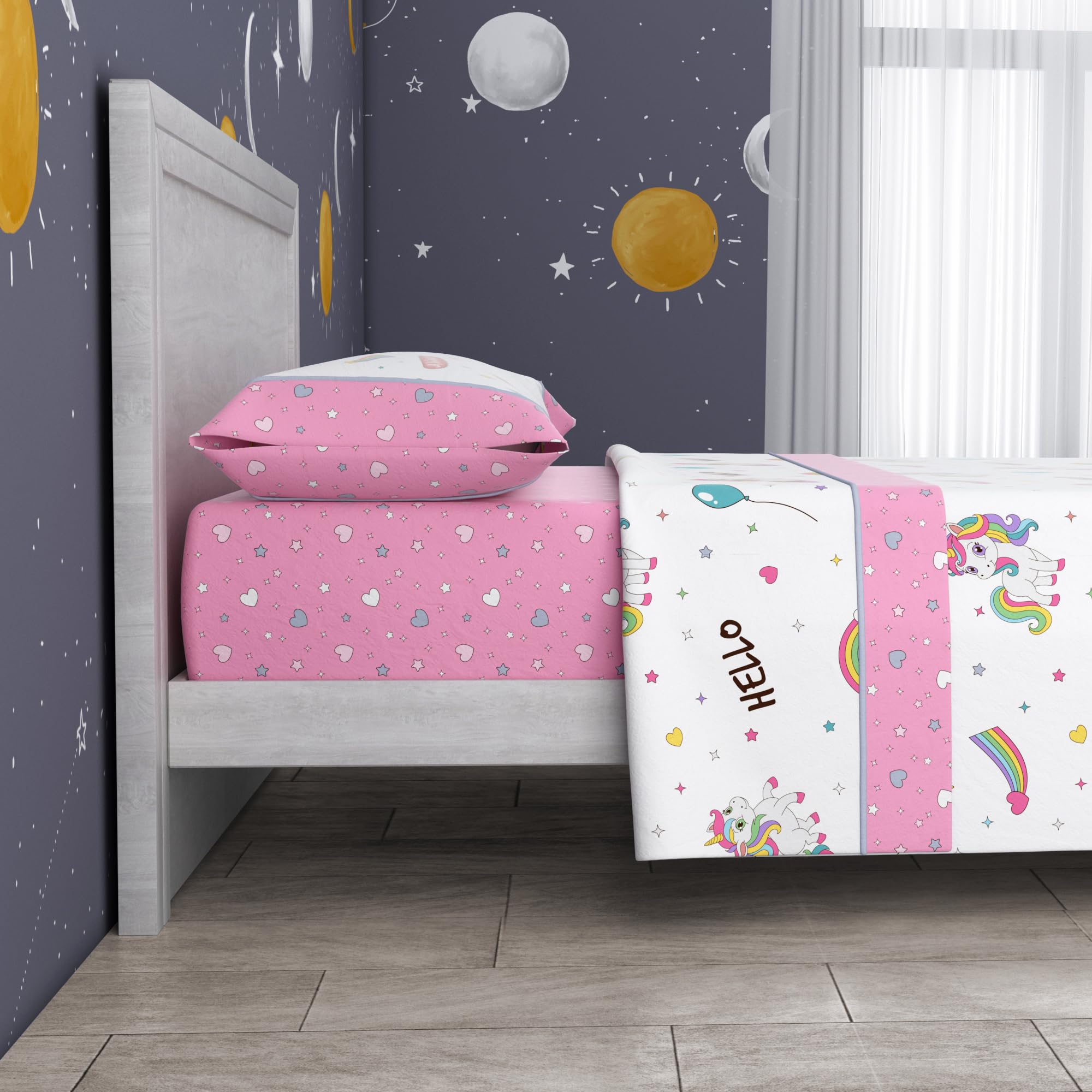 various Juego de Sábanas Infantiles Cama 90x190/200 cm – 3 Piezas (Encimera + Bajera Ajustable + Funda de Almohada) – 50% Algodón 50% Poliéster, 144 Hilos - Modelo Unicornio — view 2