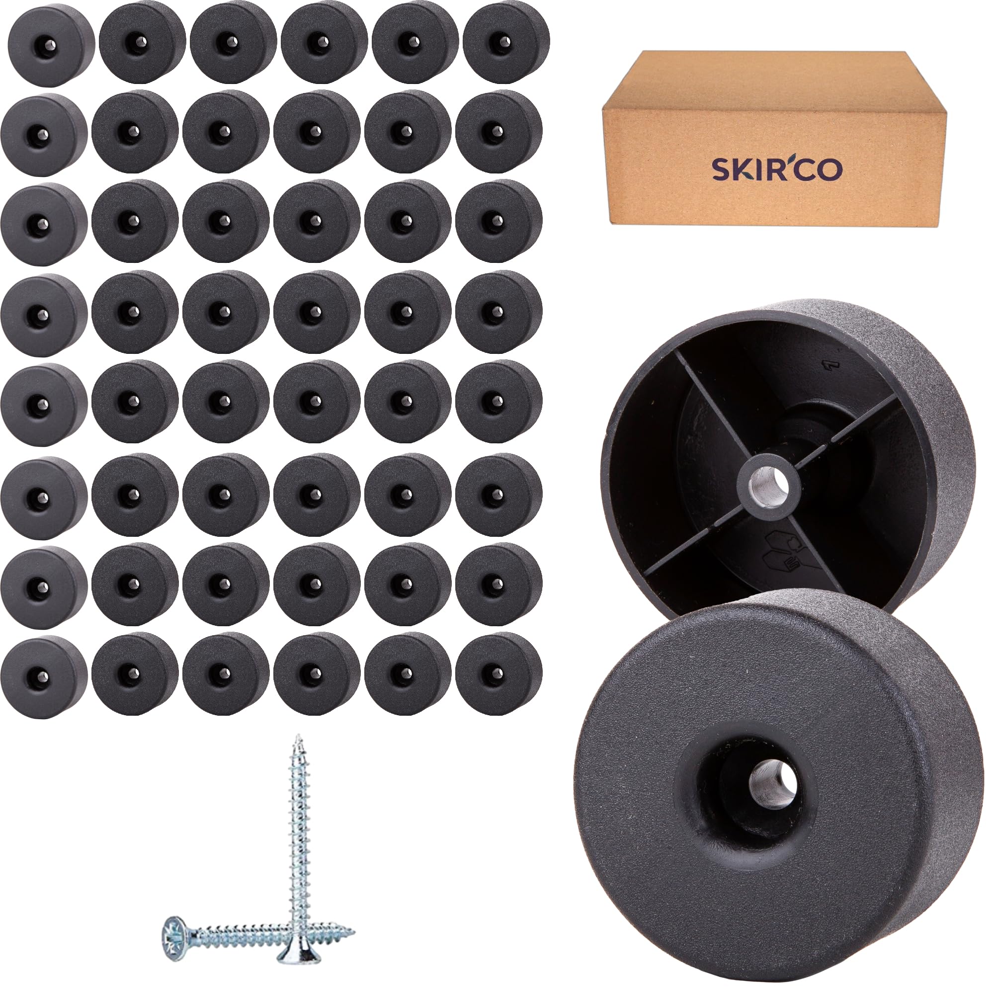 SKIR'CO 50 pcs, Black Plastic Round Furniture Legs, 50 mm Diameter, Height 25 mm, Plastic Furniture Feet, Screws Included - Image 2