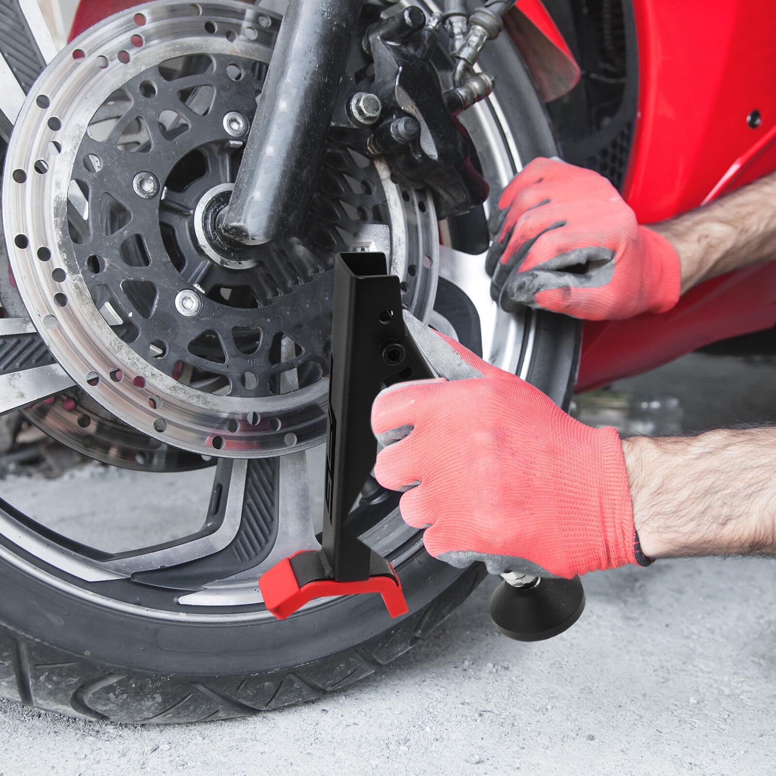 Cabilock Stojak Podnośnik Do Kół Motocykla Terenowego Czerwony Ułatwiający Konserwację i Naprawę Wytrzymały Stalowy Wspornik Do Garażu i Warsztatu Stabilna Podpora Koła dla Off-roadowych