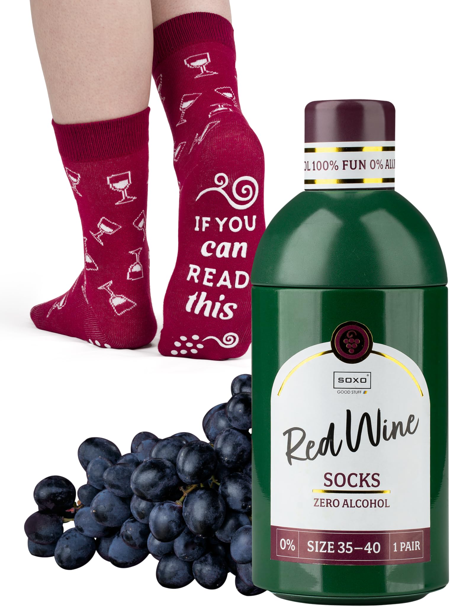 Soxo Women's Red Wine 1 Pair Drinks Socks Funny Gift Ideas Long Sock Funky Gifts 2.5-6.5