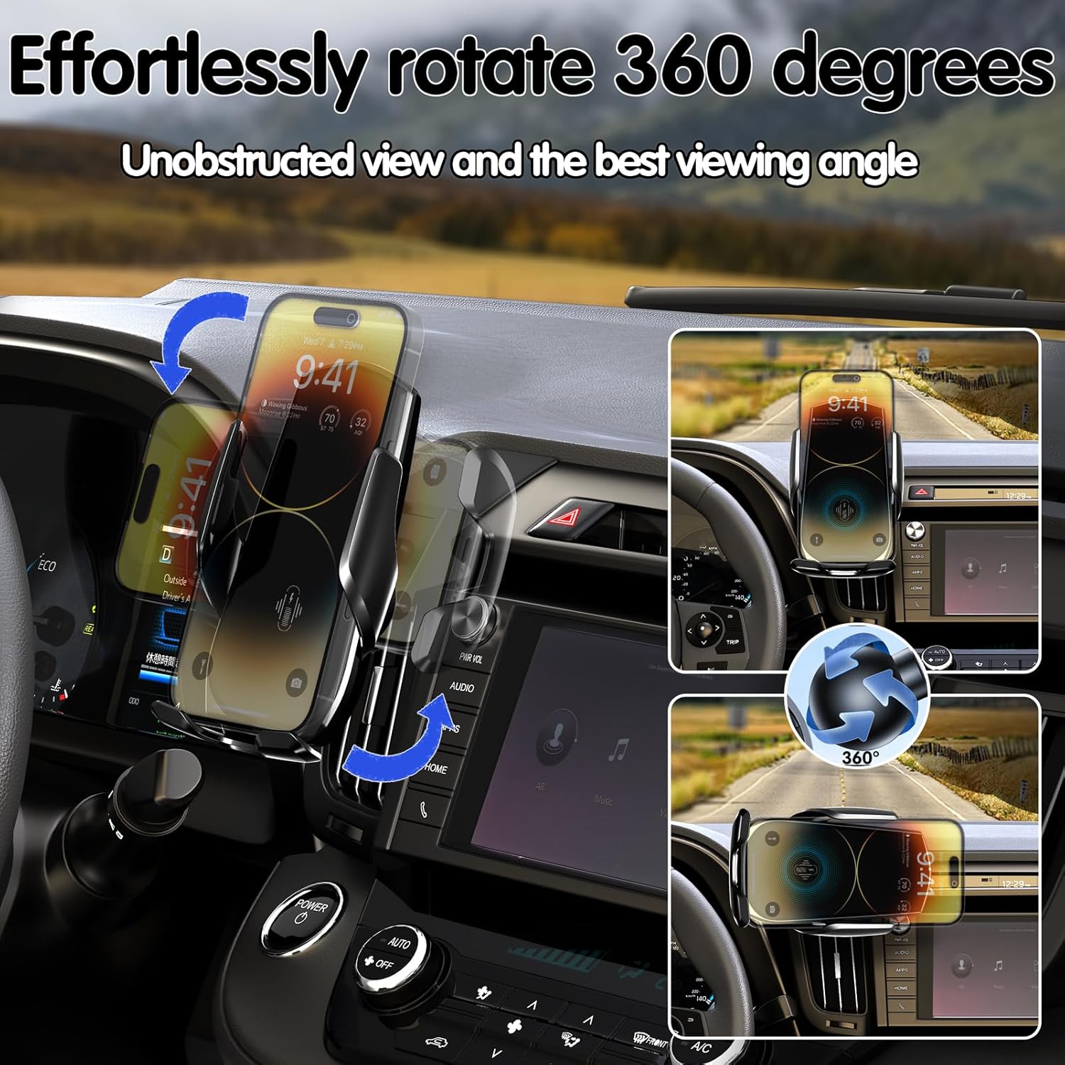 Car Phone Mount for Toyota RAV4 2013–2018, 15W Fast Charging Auto-Clamping RAV4 Phone Holder, Stable & Reinforced Ball Joint, 360° Adjustable RAV 4 Phone Mount Car Accessories