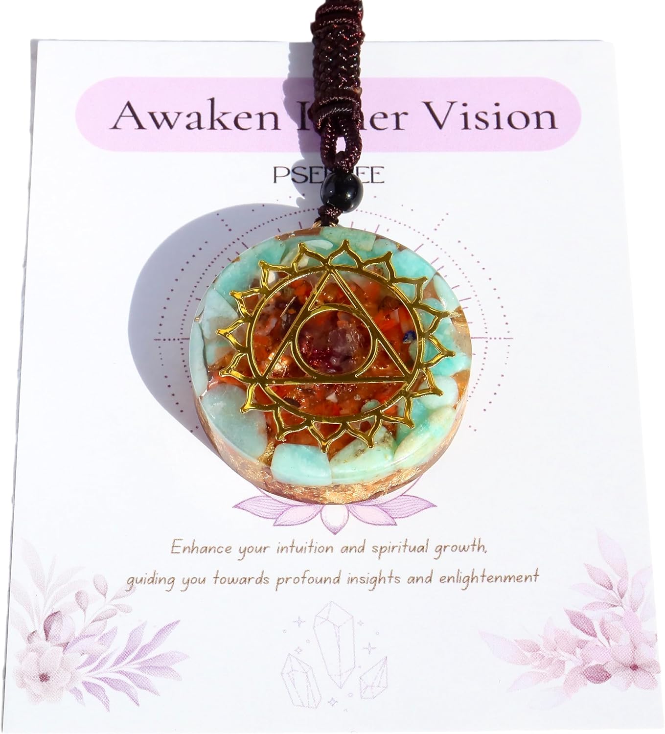 Chakra Healing Amazonite and Red Agate Amethyst Orgonite Pendant Necklace, Sacred Geometry Orgone Crystals Stones Spiritual Reiki Yoga Jewelry Men Women - Image 4