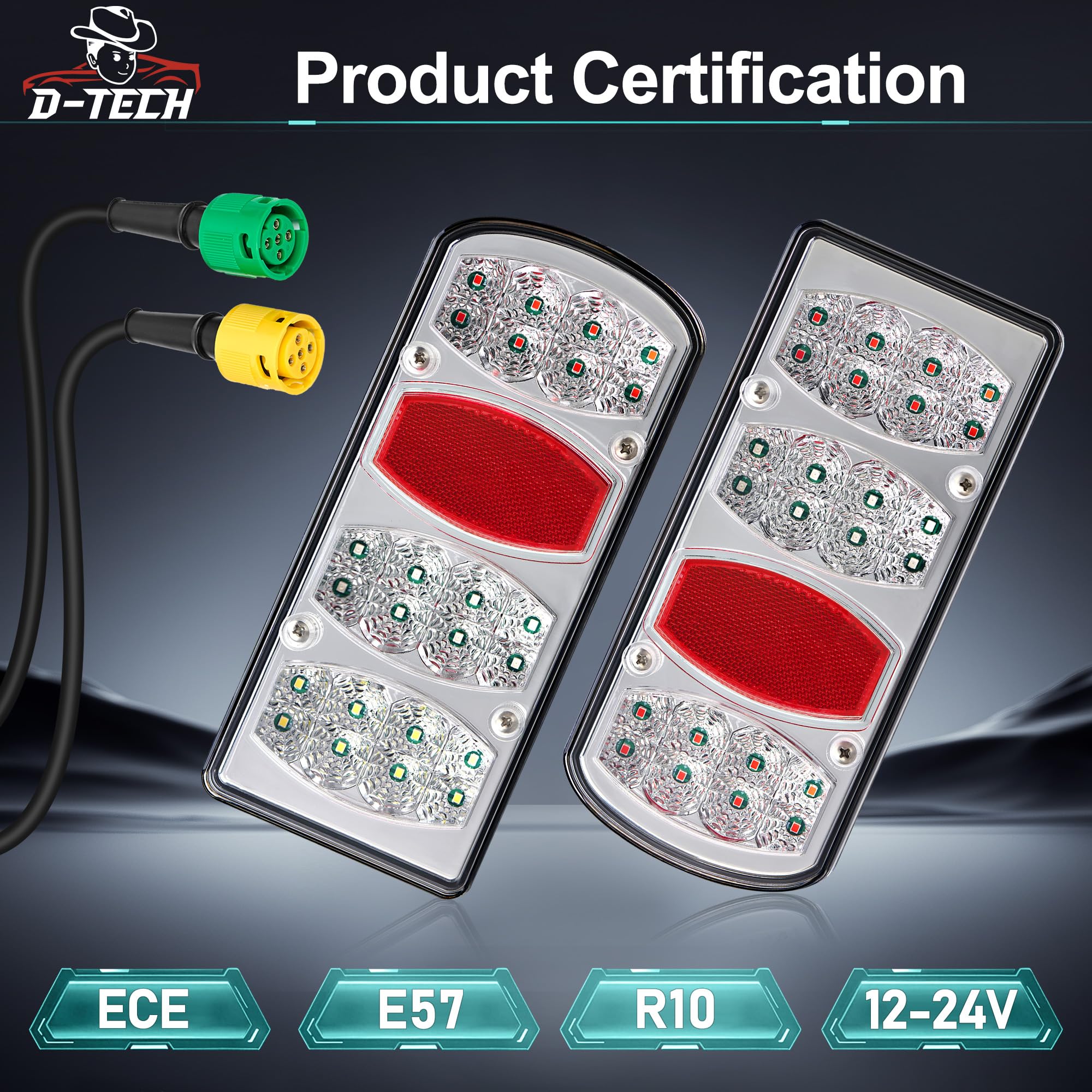 D-TECH Fanali Posteriori Rimorchio Omologati ECE 12V/24V 7 Funzioni Luci Posteriori LED Rimorchio Agricolo Fari Posteriori Furgokit per Roulotte Camion Trattore con Baionetta 5 Poli Cavo 30 cm