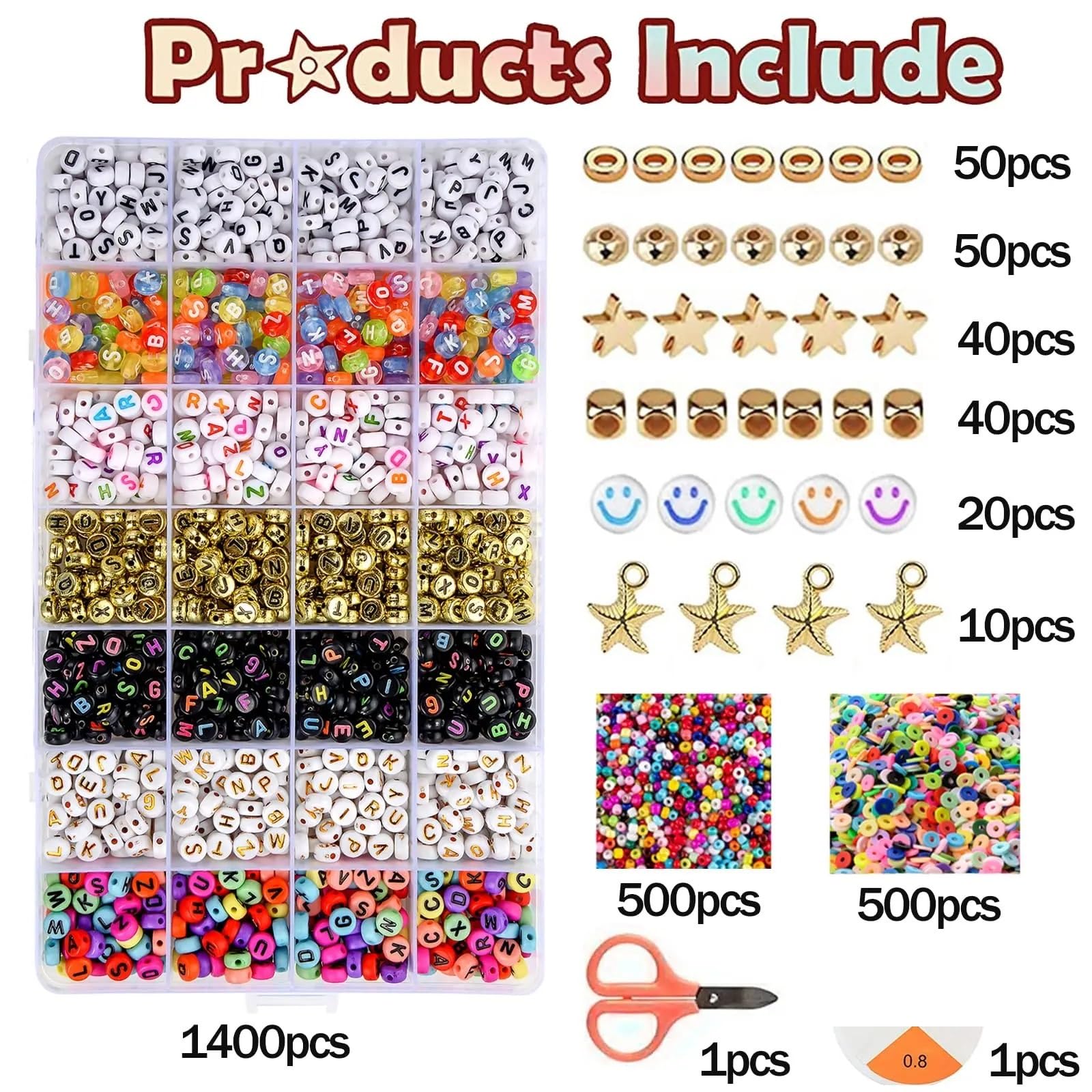 Abalorios Para Hacer Pulseras 2400 Uds. Cuentas de letras mezcladas for pulseras, Kit cuentas for fabricación joyas, accesorios collar, 7x4mm(26 white letters)