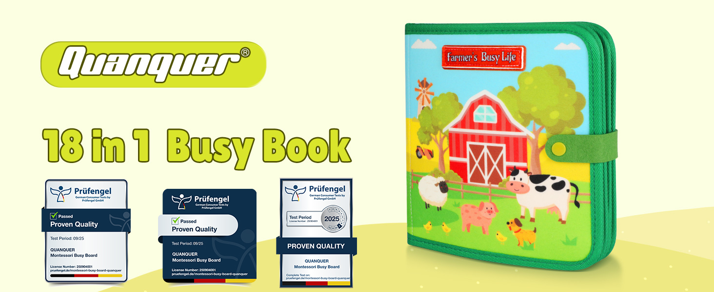 Farm Busy Board - Libro Tranquillo Montessori In Feltro Con Attività E Matite Acquerellabili Per Bambini 1+