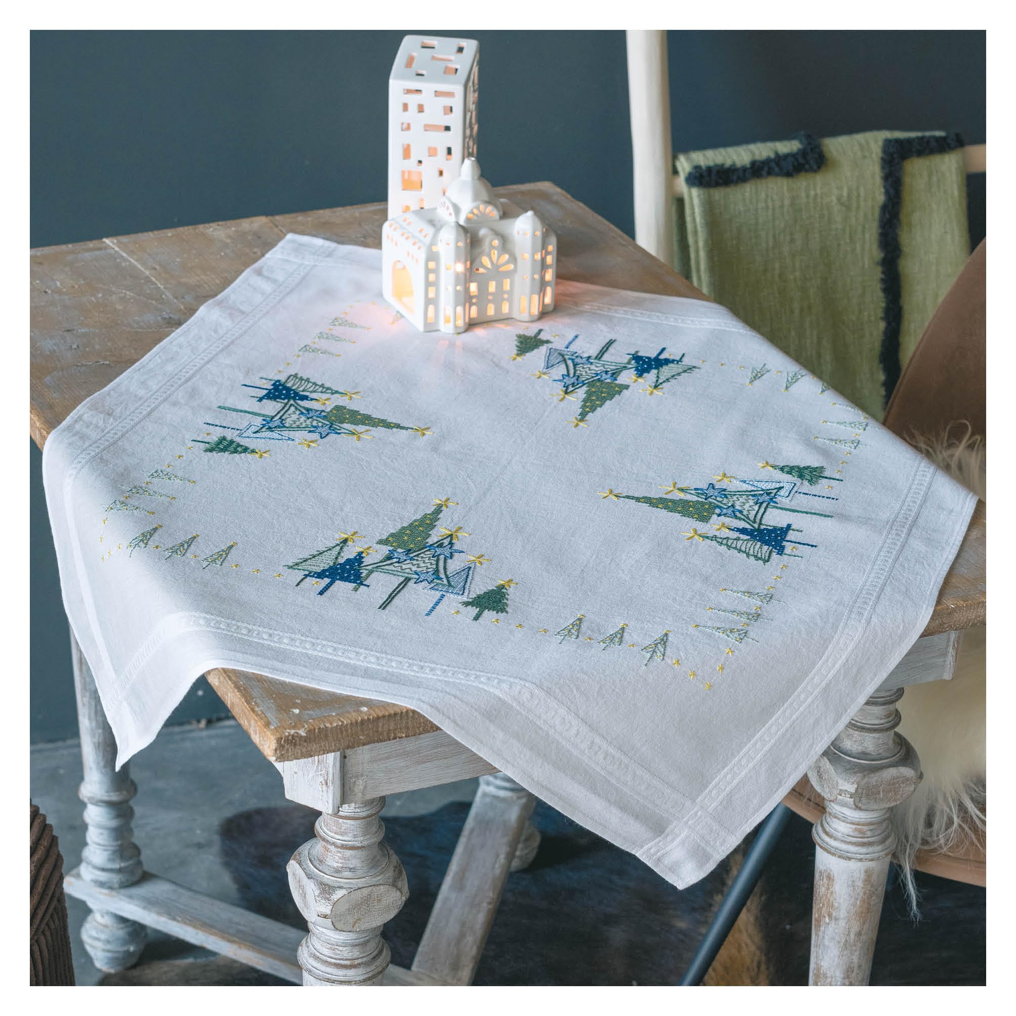 Vervaco Tablecloth Kit Modern Pins, White, Approx. 80 x 80 cm