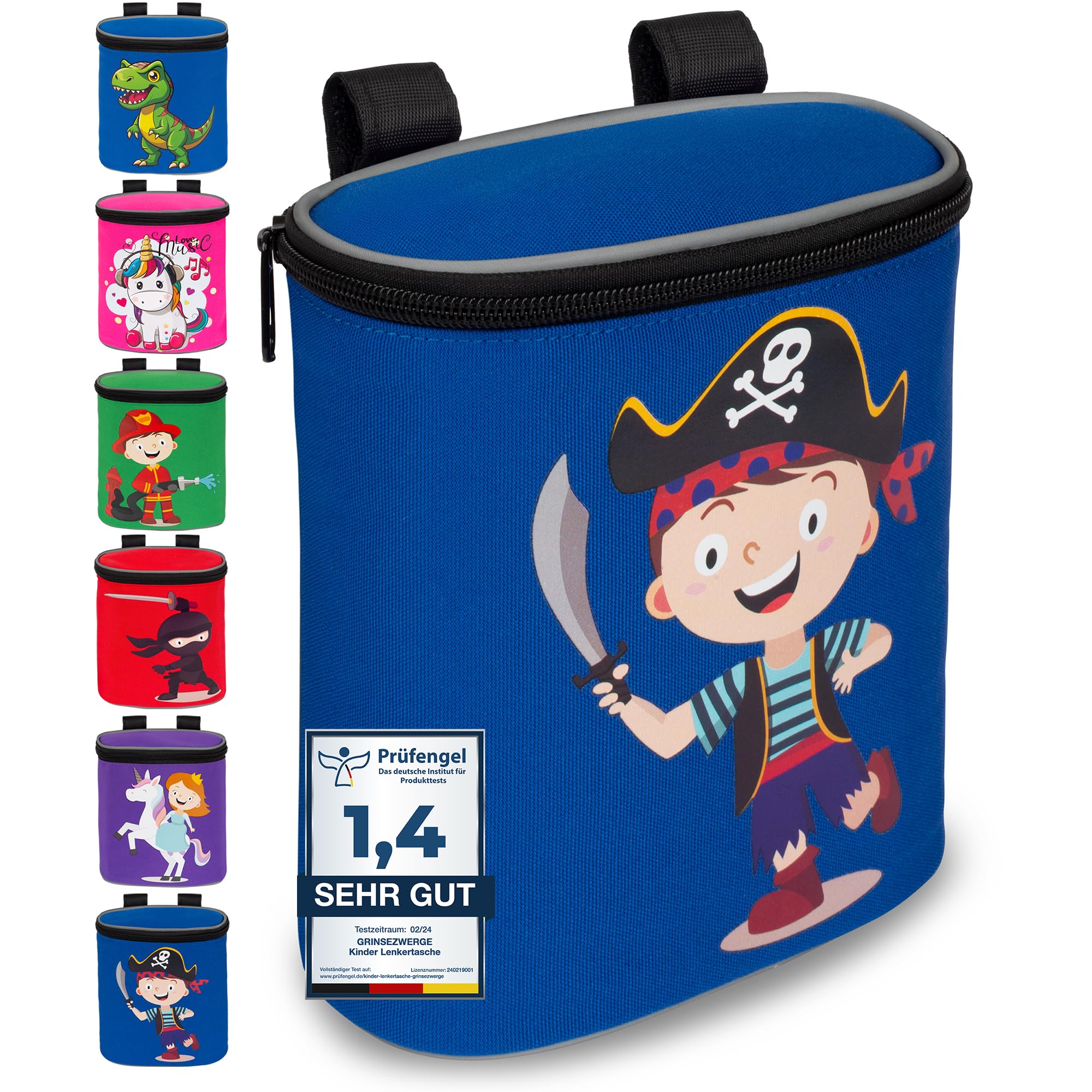 GRINSEZWERGE Kinder Lenkertasche mit Deckel | Laufrad Lenkertasche | Fahrrad Lenker Tasche | Fahrradkorb Fahrradtasche Laufradtasche Lenkerkorb | Zubehör Kinderfahrrad