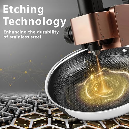 Miniatura 4 de Sartenes antiadherentes de 11 pulgadas, sartén de acero inoxidable, sartén de cerámica con mango que se mantiene fresco, no tóxico, sin PFAS PFOA