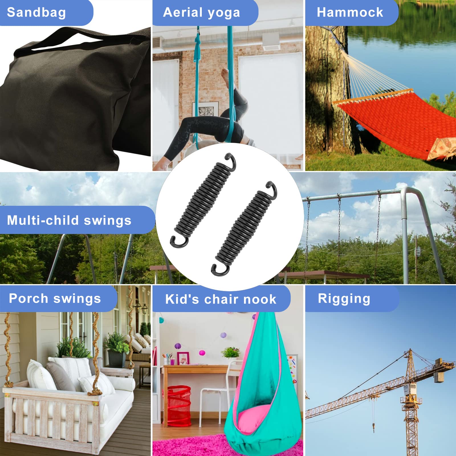 Porch Swing Springs - Resorte de hamaca con capacidad para hasta 1600 libras, resortes Chr-ome resistentes para sillas colgantes, montaje en techo, columpio de porche, saco de boxeo, 2 unidades,