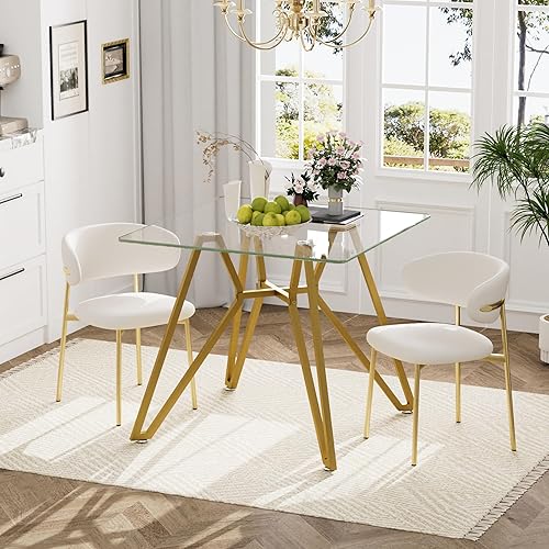 Miniatura 206 de Mesa de comedor de cristal de 51 pulgadas para 4, mesa de comedor rectangular contemporánea con parte superior de vidrio templado y patas de acero