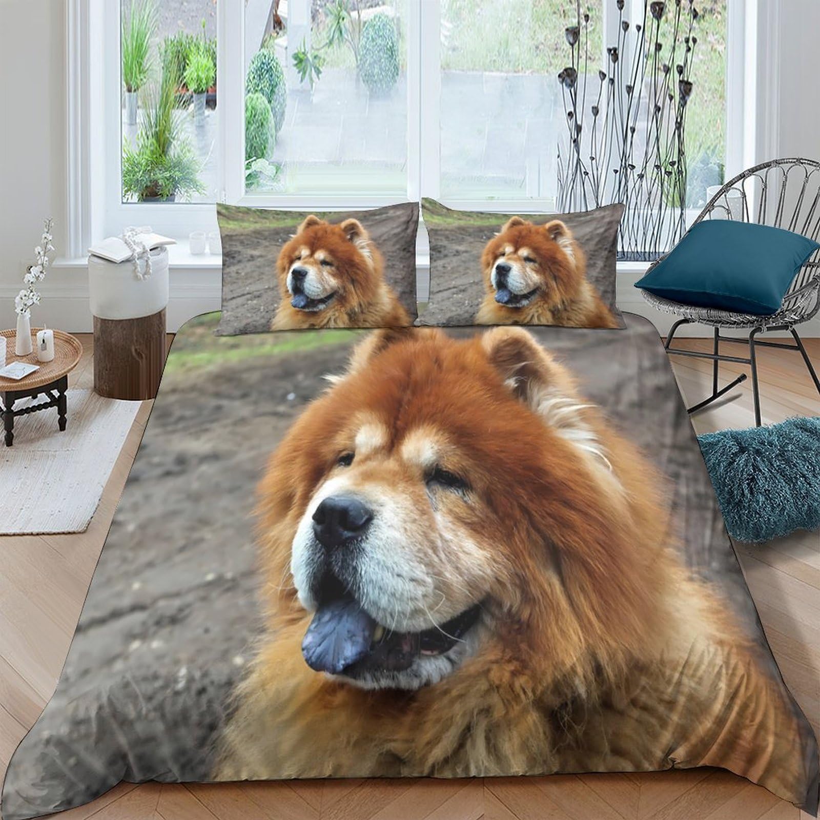 Ctjqhvkz Style-2 3D Printed Chow Chow Fitted Sheet Microfiber Anti-Slip Dog Bed Cover For Bedroom Guest Room Mattress Protection Decor Single（135X200cm）