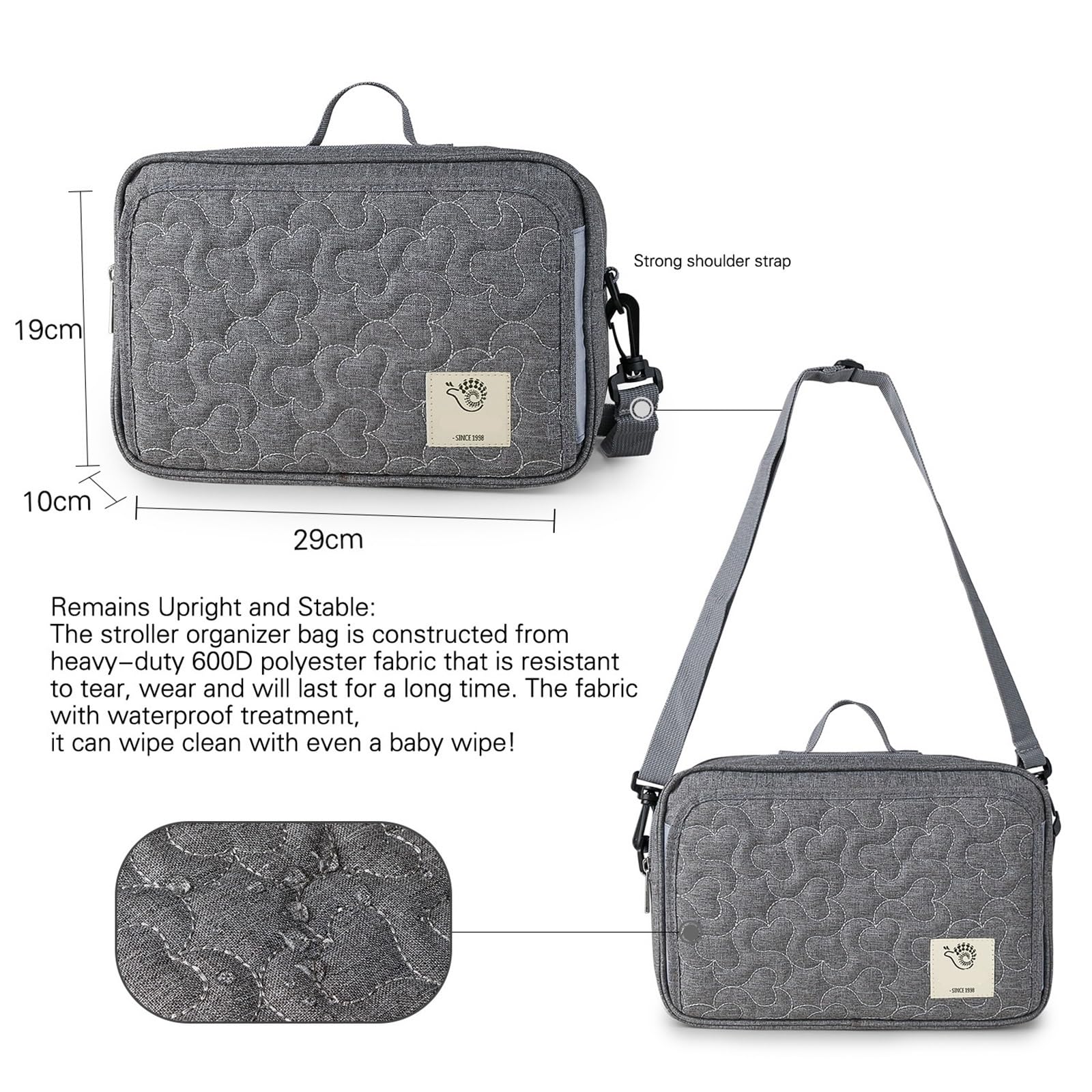 Wasserdichte bestickte Kinder-Kinderwagen-Tasche, Aufbewahrungstasche, Wickeltasche, Mutter-Kind-Mama-Tasche, Wickeltasche(Black)
