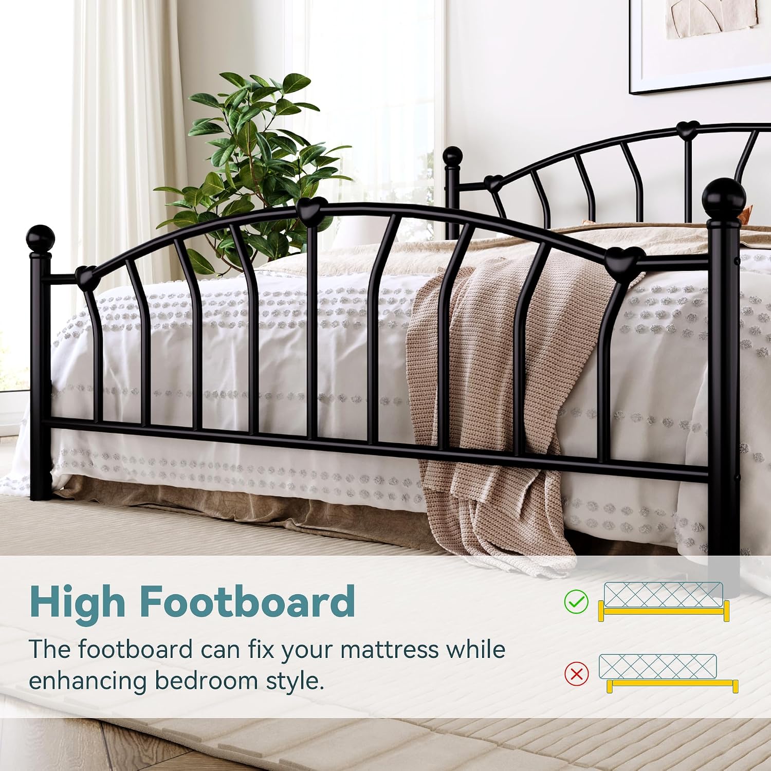HOOMIC 14 Inch King Size Heart Shaped Metal Platform Bed Frame with Headboard and Footboard, Under-Bed Storage Space, Noise-Free Mattress Foundation, No Box Spring Needed, Easy Assembly, Black