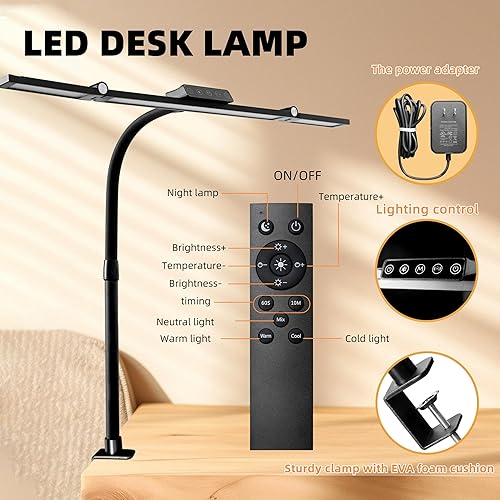 Miniatura 3 de Lámpara de escritorio LED de cuello de cisne con abrazadera, lámpara de escritorio con sensor humano, iluminación de escritorio de protección ocular
