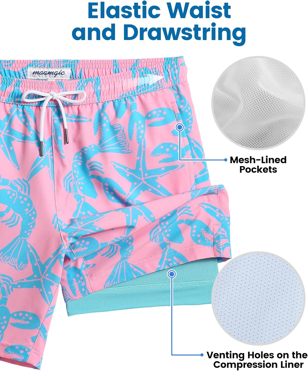 maamgic Mens Swim Trunks with Compression Liner 7 Inch Inseam Mens Bathing Suit Quick Dry Swimming Trunks Swimsuit - Image 3